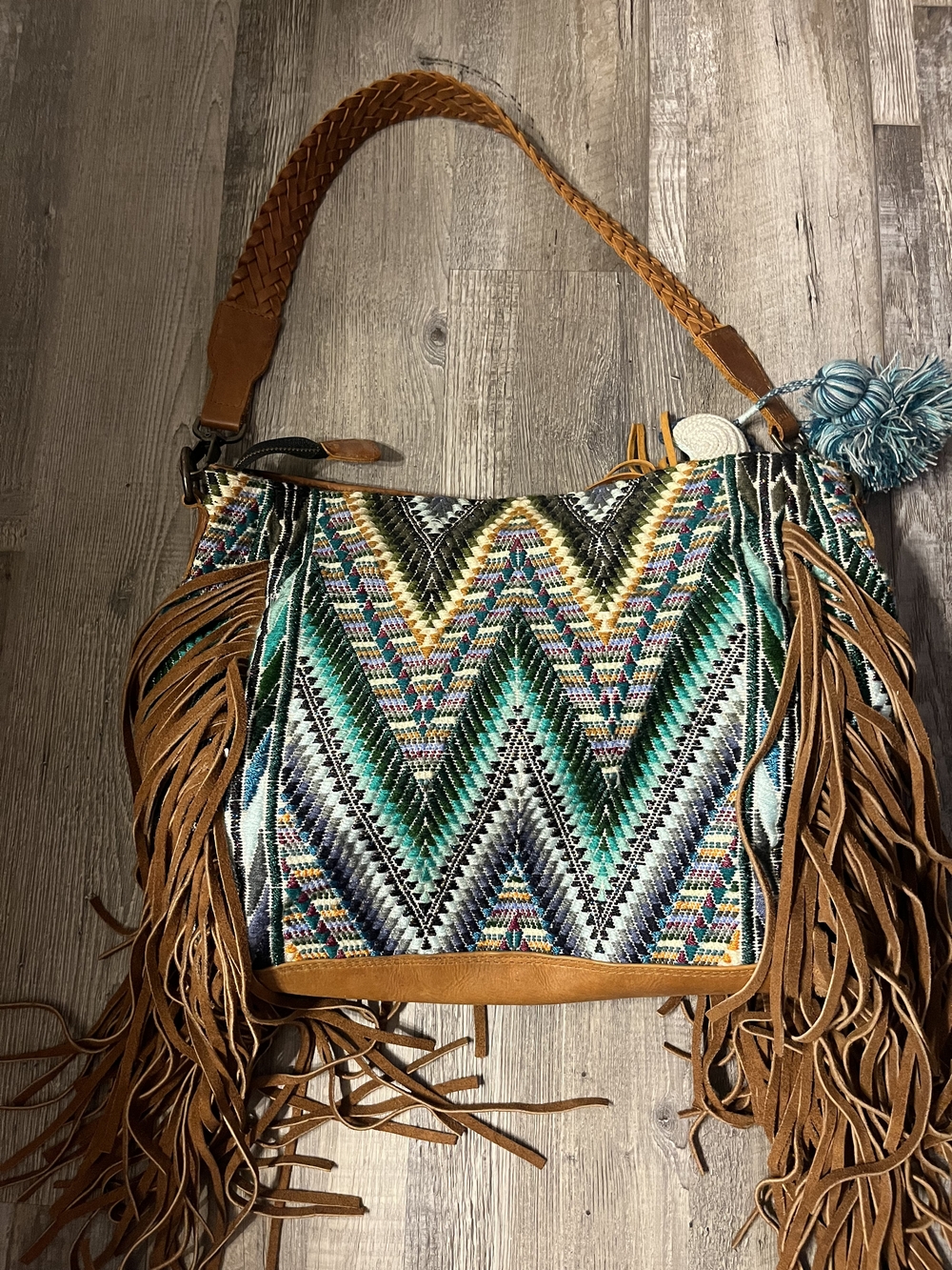 Boho Fringe Woven Shoulder Bag- Real leather
